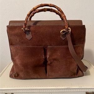 Vintage Gucci Diana Brown Suede Bamboo Two Way